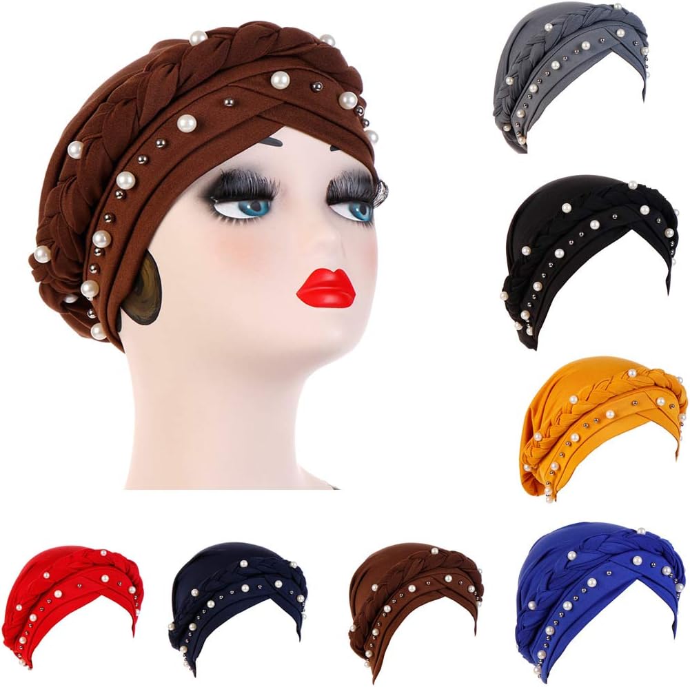 YiYi Operation Sombrero turbante de hiyab trenzado con cuentas de p...