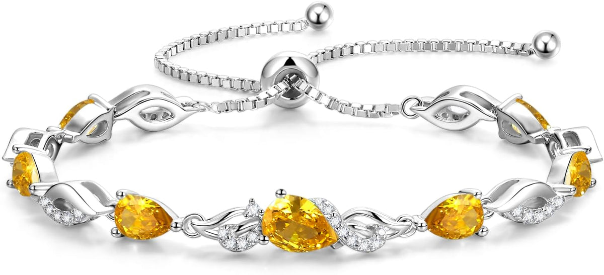 FANCIME Pulsera de piedra natal para mujer Pulsera de tenis ajustab...