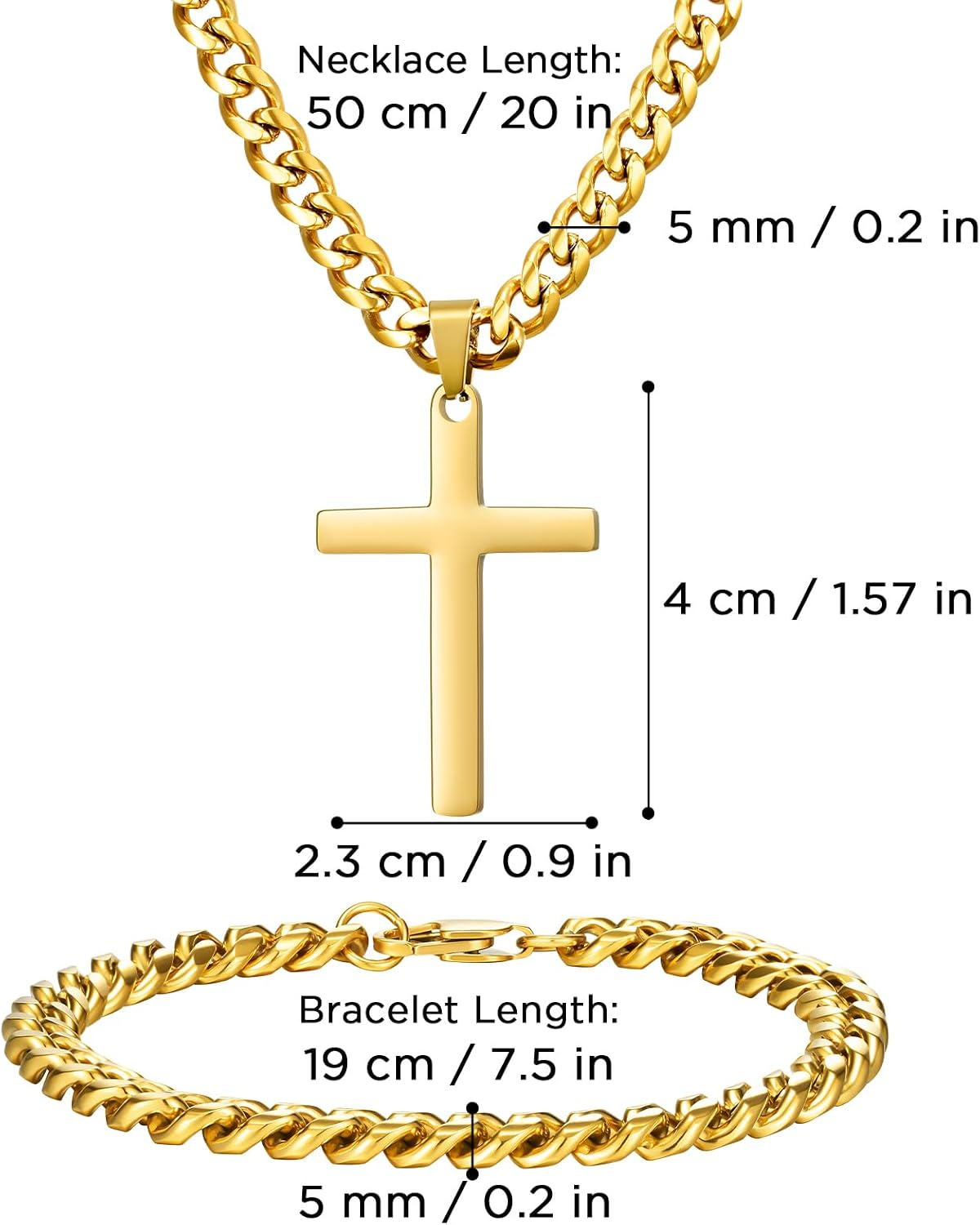 NORBU Juego de collar y pulsera de cruz de acero inoxidable para ho...