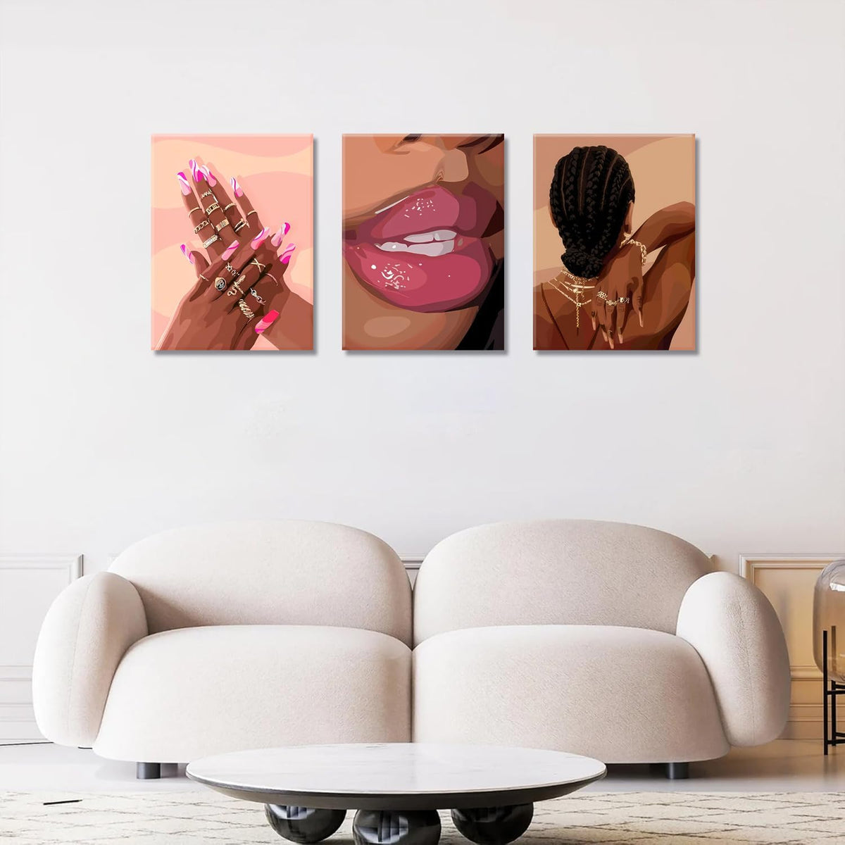 Juego de Arte de Pared Niña Negra Rosa 3 Piezas Arte de Pared Afric...