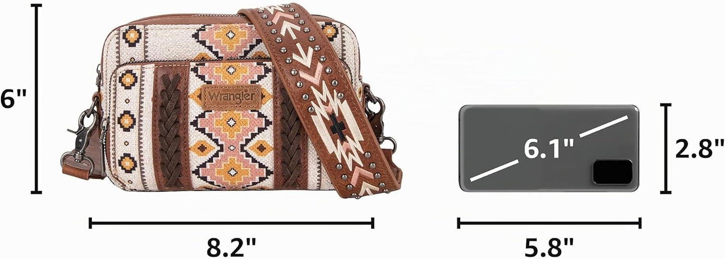 Bolso cruzado Wrangler para mujer, pequeño, estilo boho azteca, con...