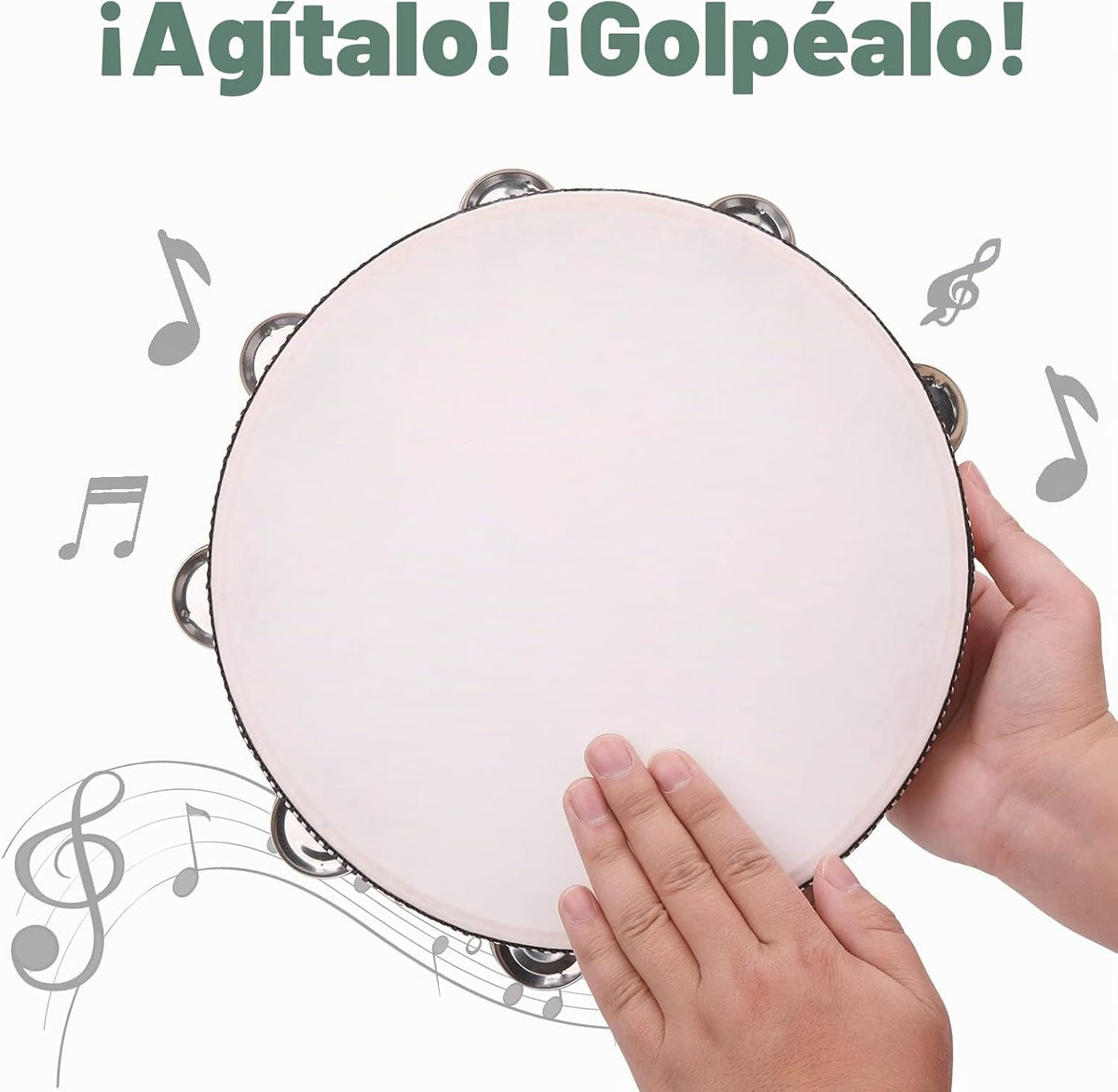 Paquete de 2 panderetas de doble fila de 10 pulgadas para adultos,...