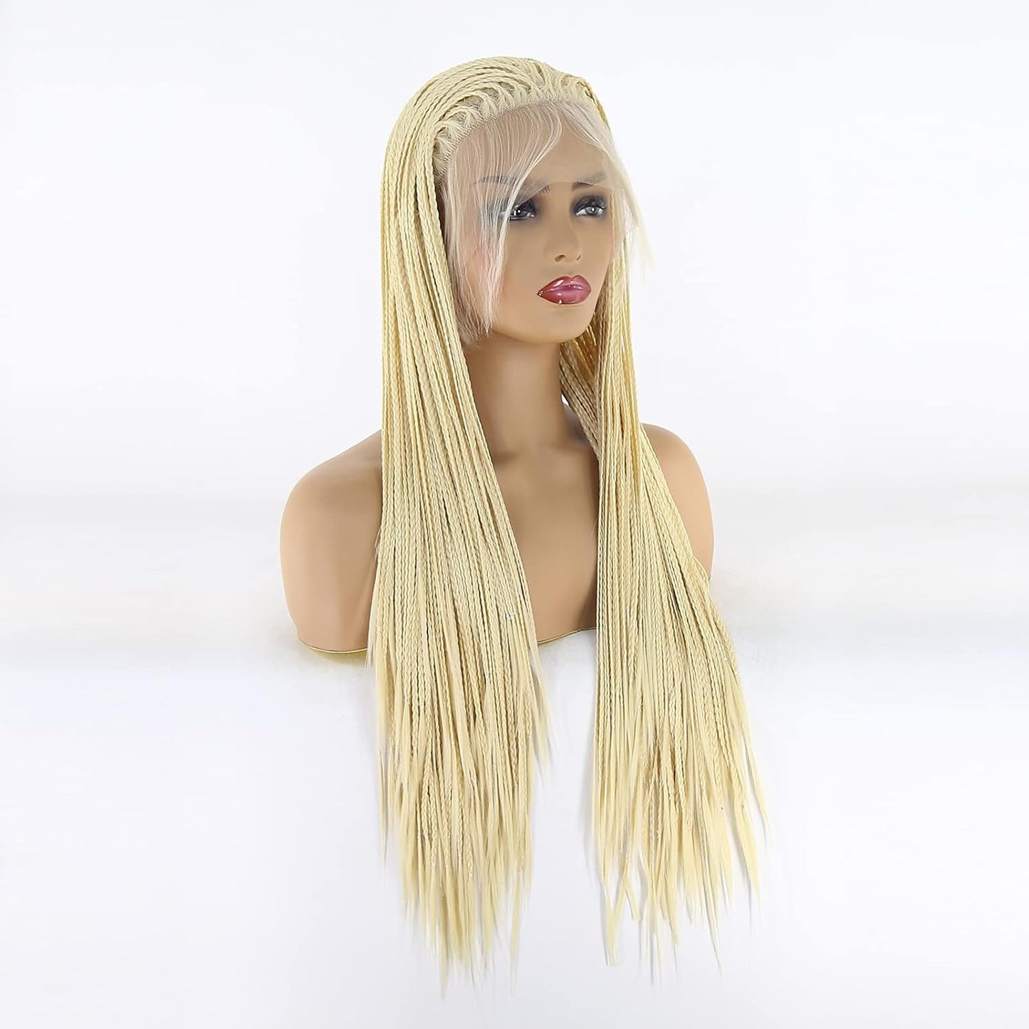 BTWTRY Peluca rubia #613 con encaje frontal sintético micro trenzad...