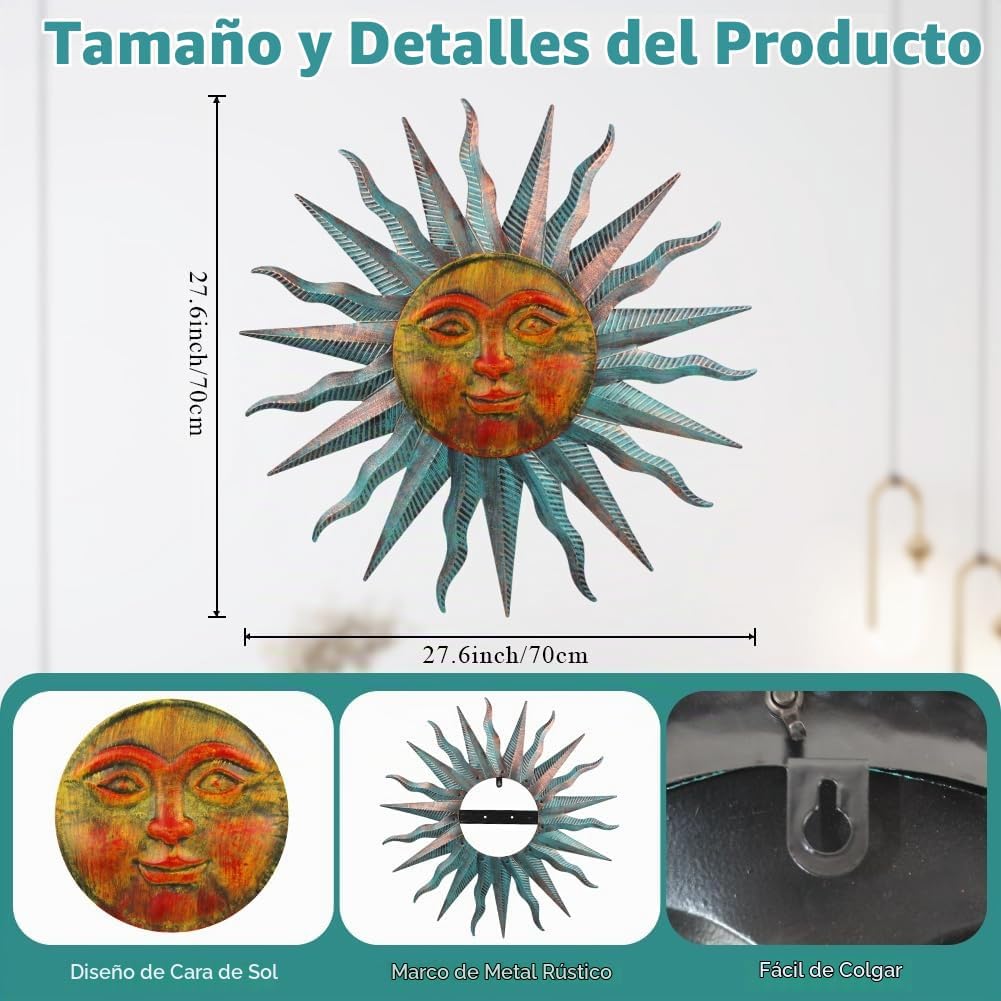 VEWOGARDEN Decoración de pared exterior con diseño de sol, 28 pulga...