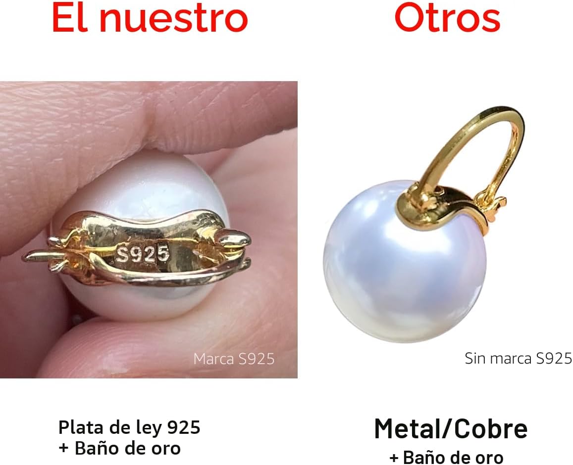 OwMell Elegantes Pendientes Colgantes de Plata de Ley 925 con Perla...