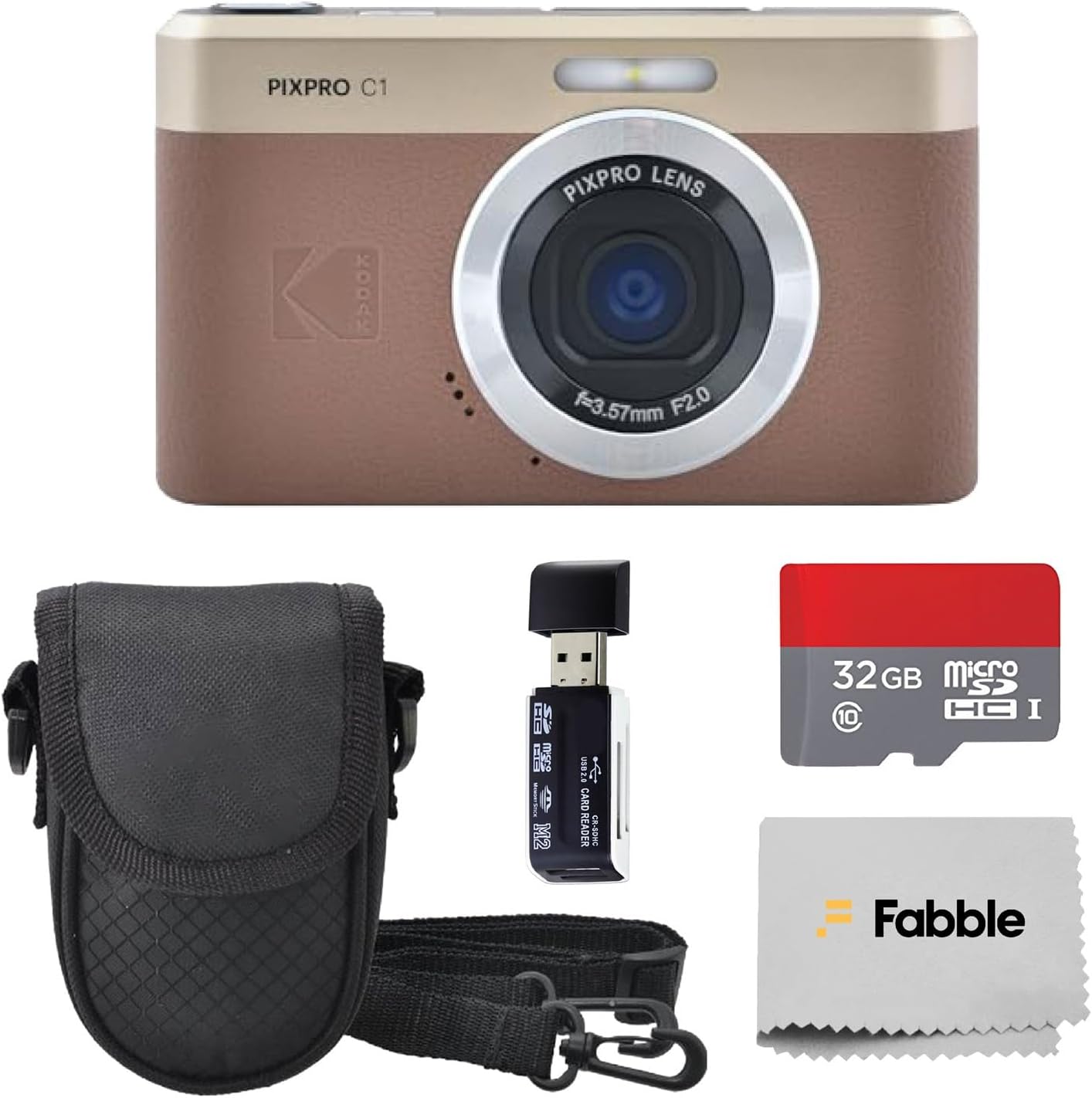 Kodak PIXPRO - Paquete de cámara digital compacta C1 (marrón) con t...