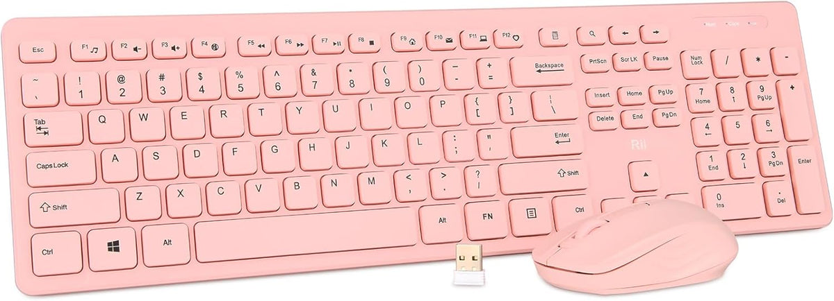 Combo de teclado y mouse inalámbricos, teclado estándar Rii para PC...