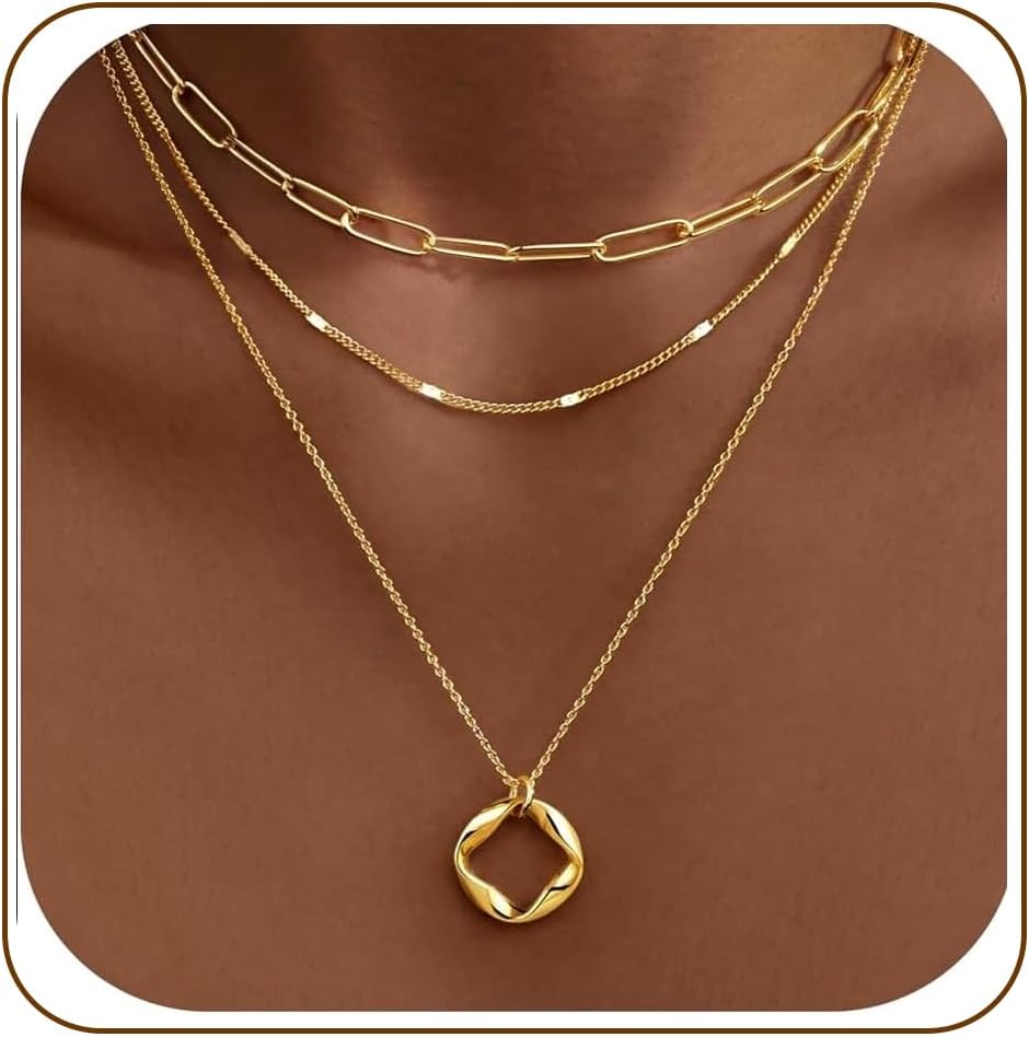 Poxtex - Collares de oro escalonados delicados, chapados en oro de...