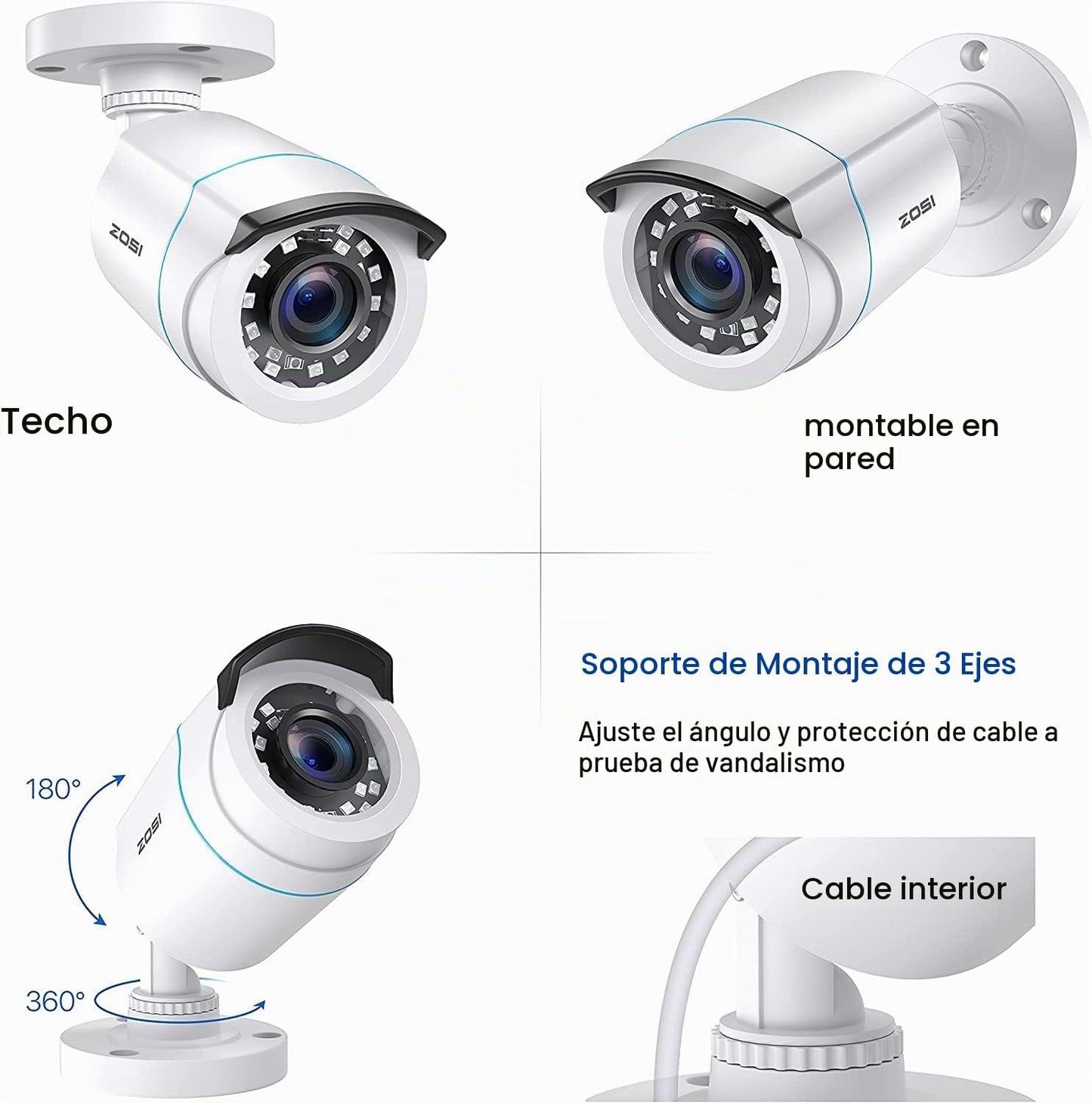 ZOSI 4 x 2MP 1080p HD-TVI Cámara de seguridad para el hogar, para i...