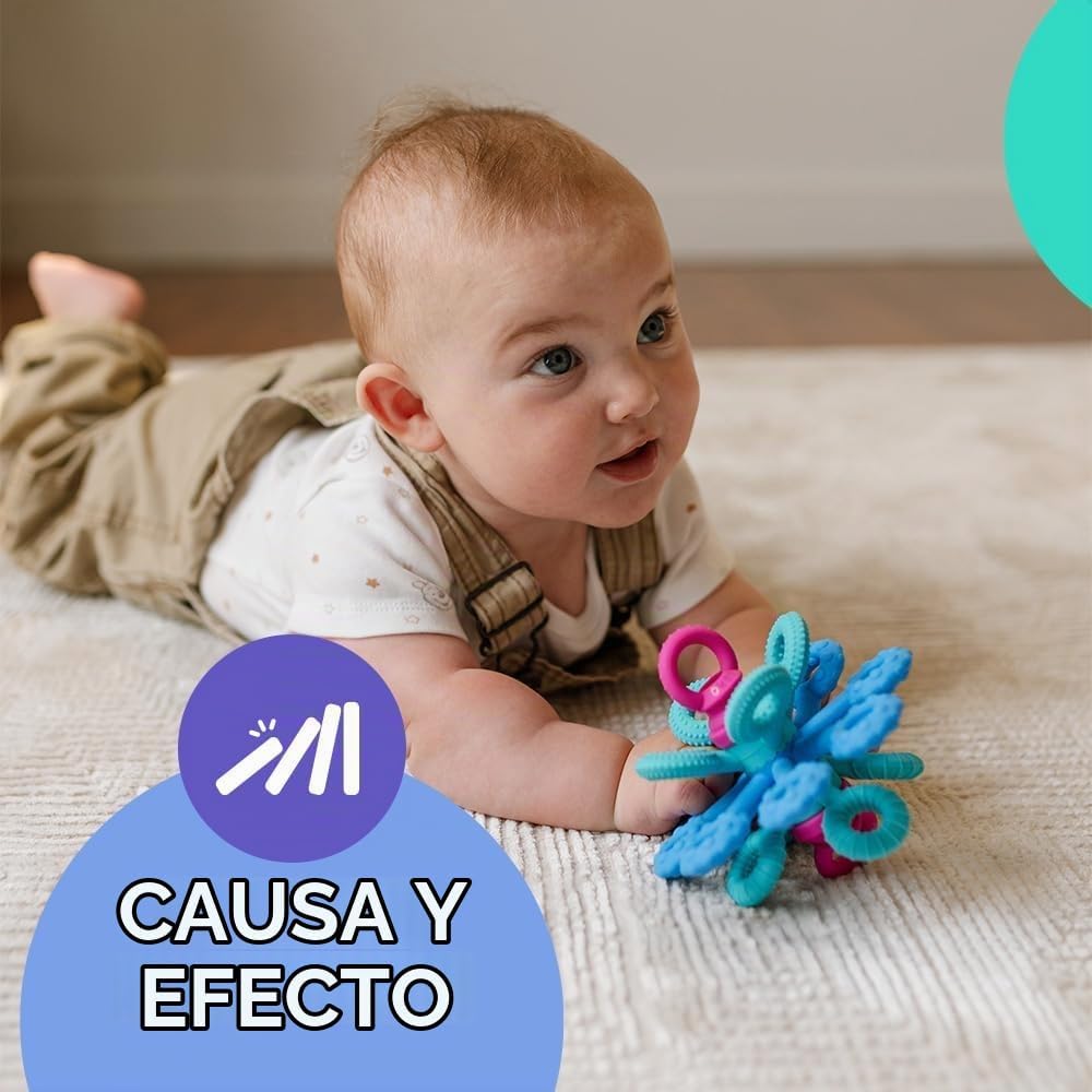 Mobi Games Okee Baby - Pelota sensorial para bebés, gira, jala, emp...