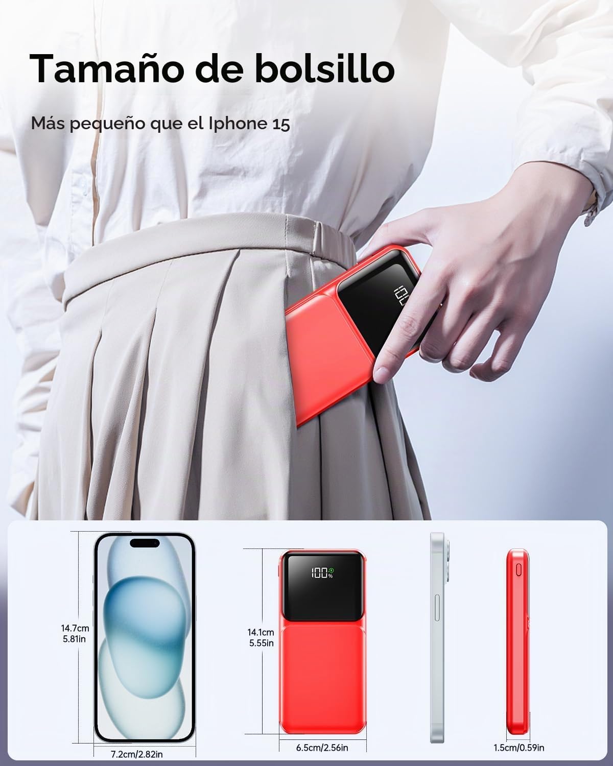 RONEGN Cargador portátil con cable incorporado 10000 mAh USB C Powe...