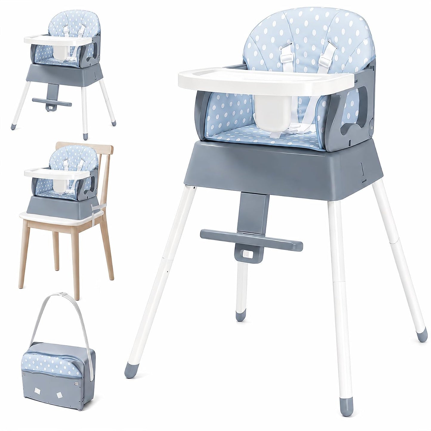 Silla alta portátil 4 en 1 convertible para bebés de 6 a 36 meses,...