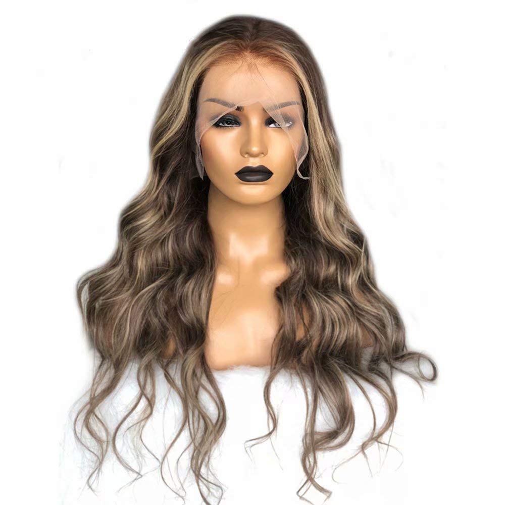 oulaer Peluca de cabello humano ondulado rubio ombré, encaje de 13...