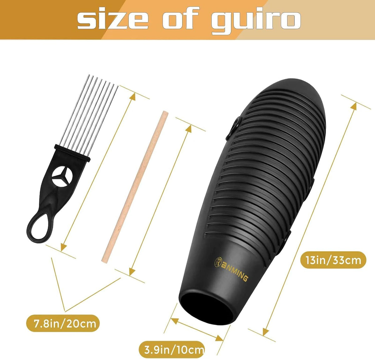 RANMING Instrumento de Guiro 9.9x33 cm Super Guiro en Forma de Pez,...