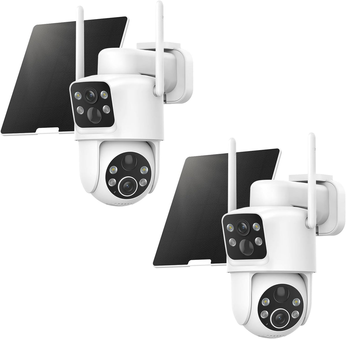 TKENPRO Paquete de 2 cámaras de seguridad solares de doble lente in...