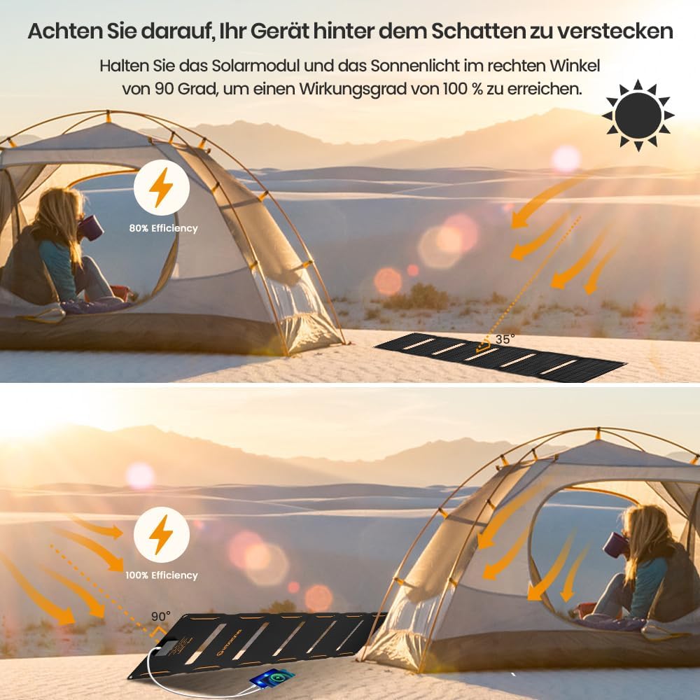 FlexSolar Cargador de panel solar plegable de 40 W, salidas USB-C U...