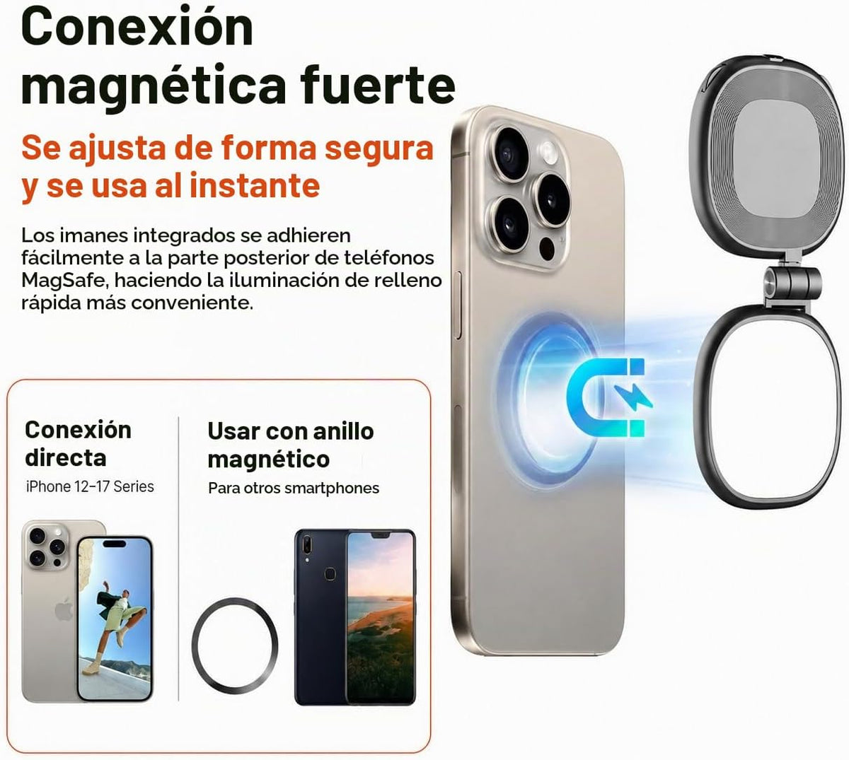 Luz magnética para selfie compatible con MagSafe, luz LED plegable...