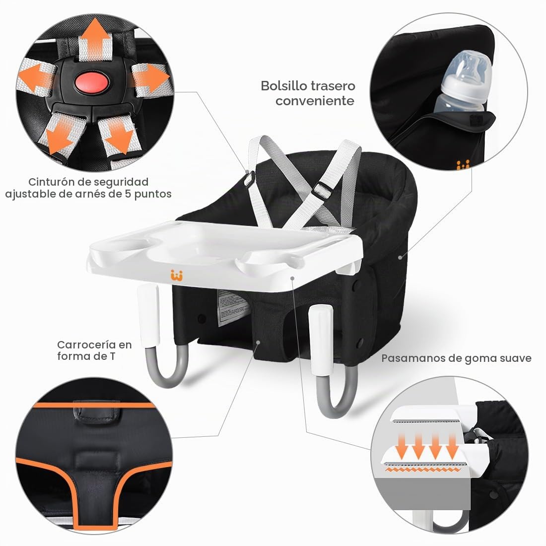 MTWML Silla alta de gancho con bandeja, silla alta portátil para be...