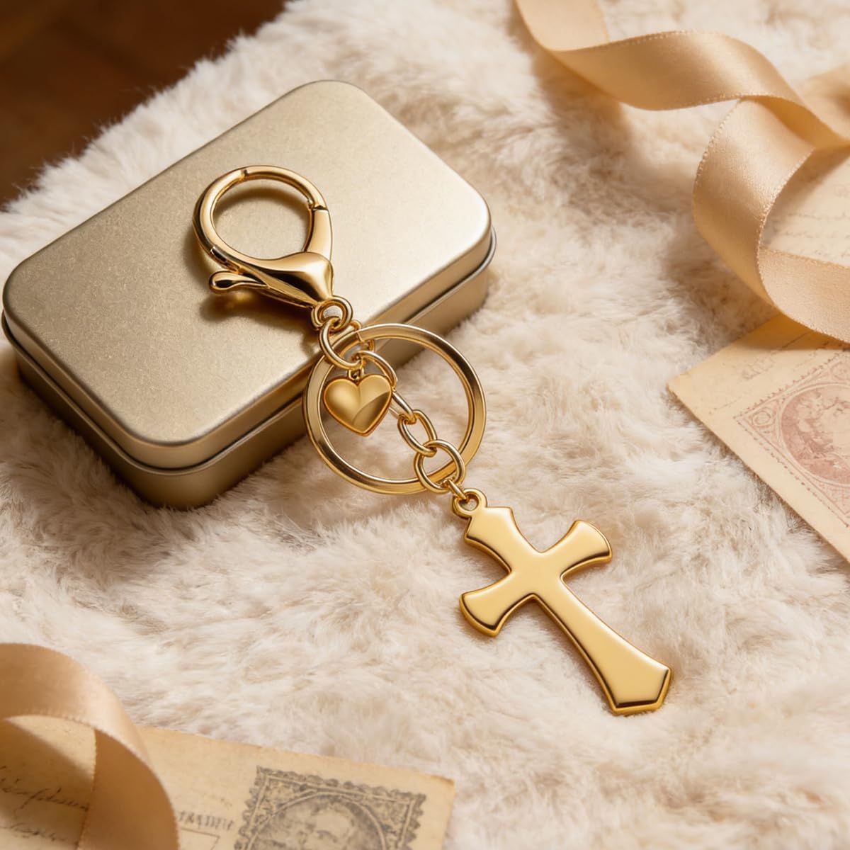 Rikhiua Llavero de cruz con corazón, regalo religioso cristiano de...
