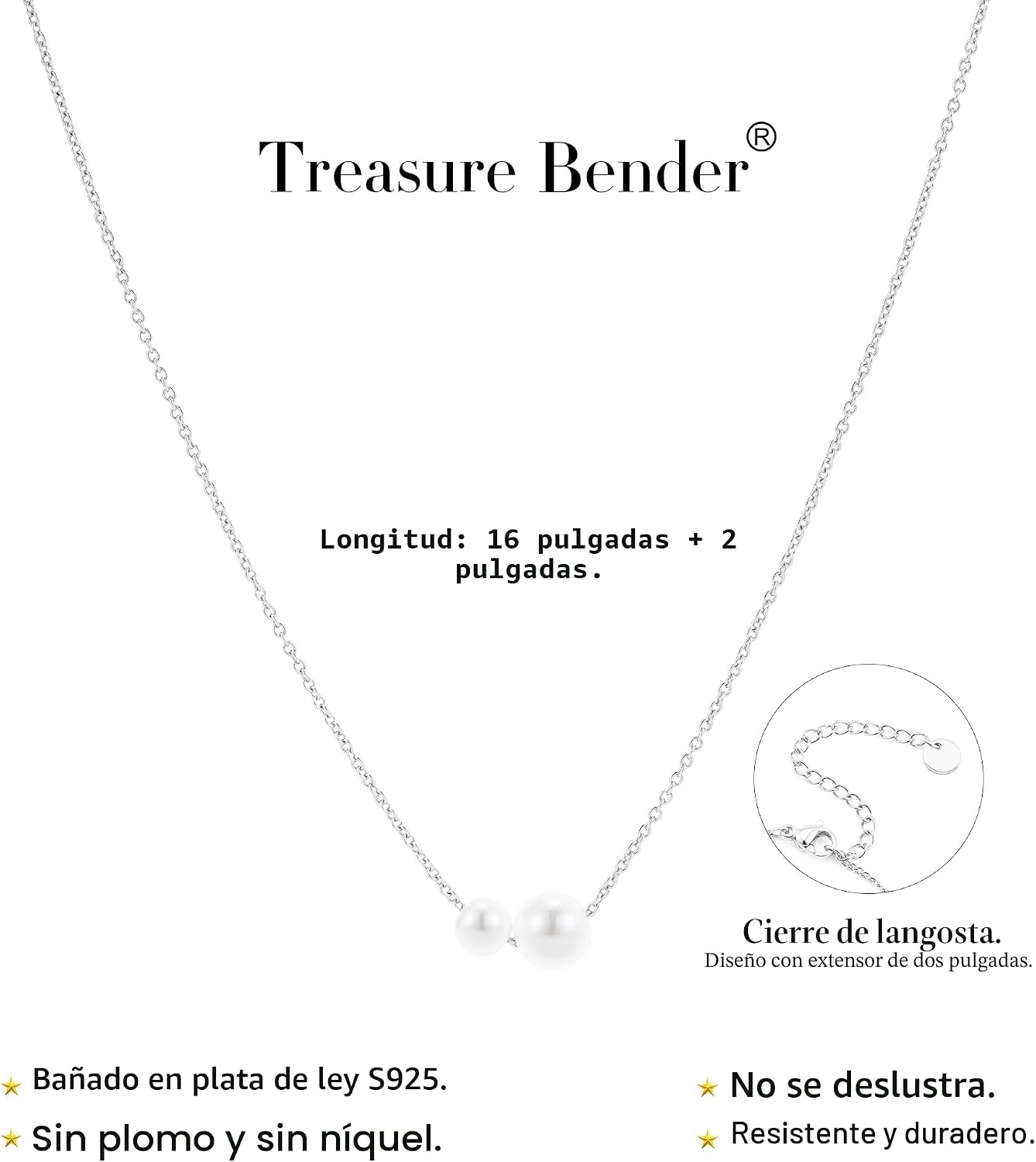 Treasure Bender Collares de perlas de oro para mujer, collar delica...