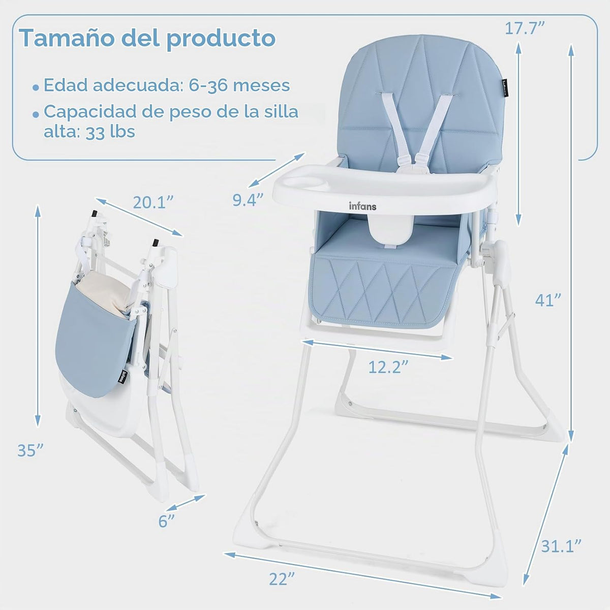 INFANS Silla alta para bebés, silla alta plegable portátil para beb...
