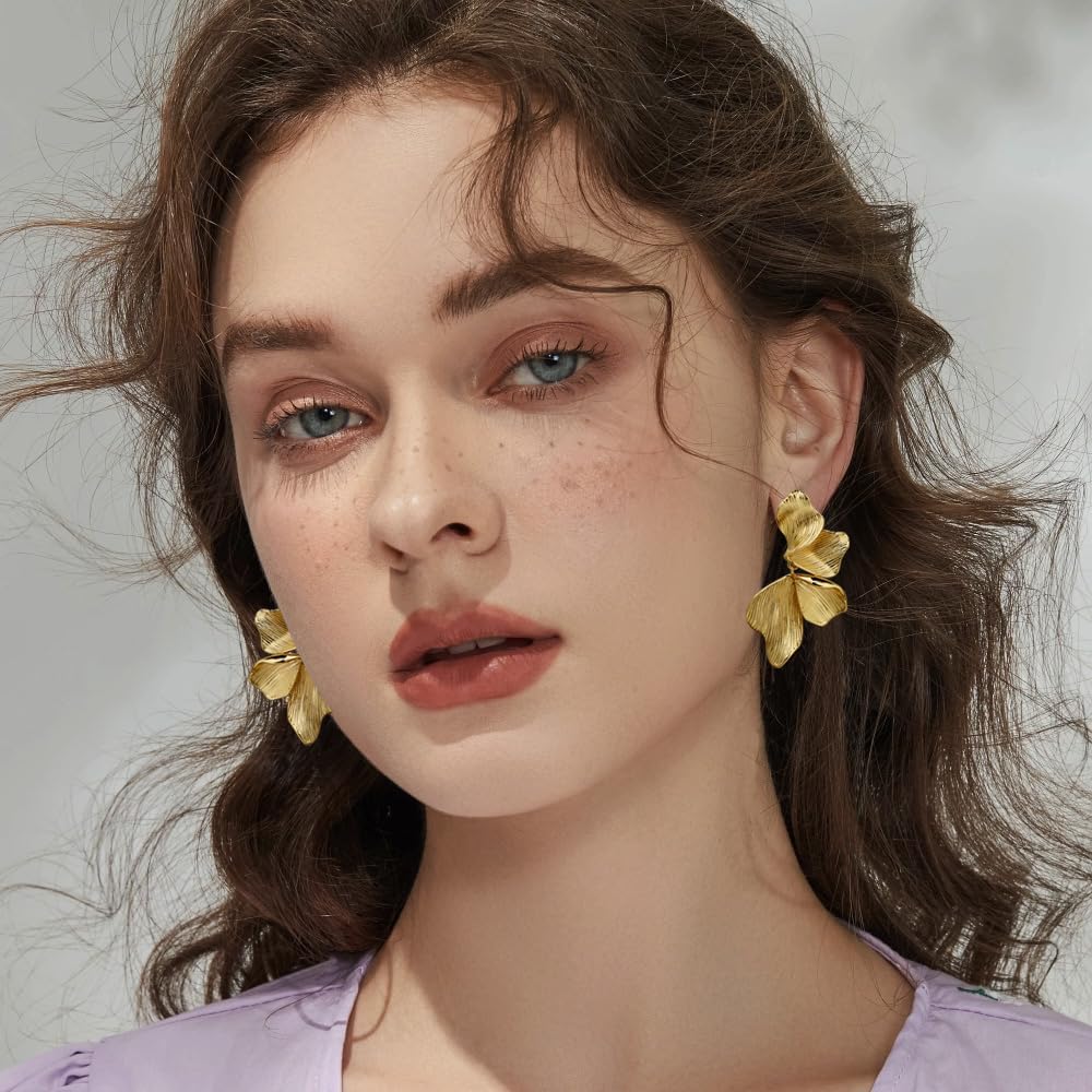 Aretes de oro para mujer, chapados en oro de 18 quilates, diseño de...