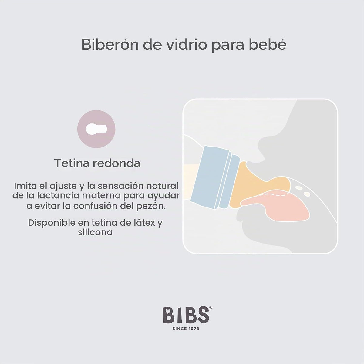 BIBS Biberón de cristal, 8.12 onzas, paquete de 1, pezón de goma na...
