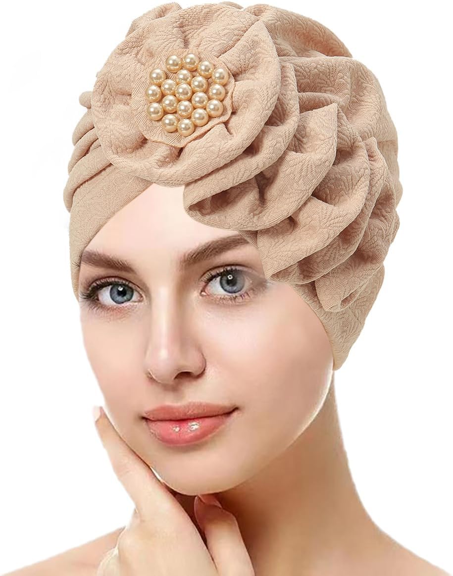 YYAOJHAO Gorros de flores turbantes para mujer, con cuentas elástic...