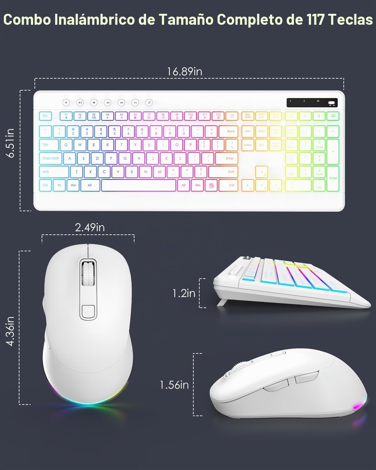 EDJO Combo de teclado y mouse inalámbricos, 10 efectos retroilumina...