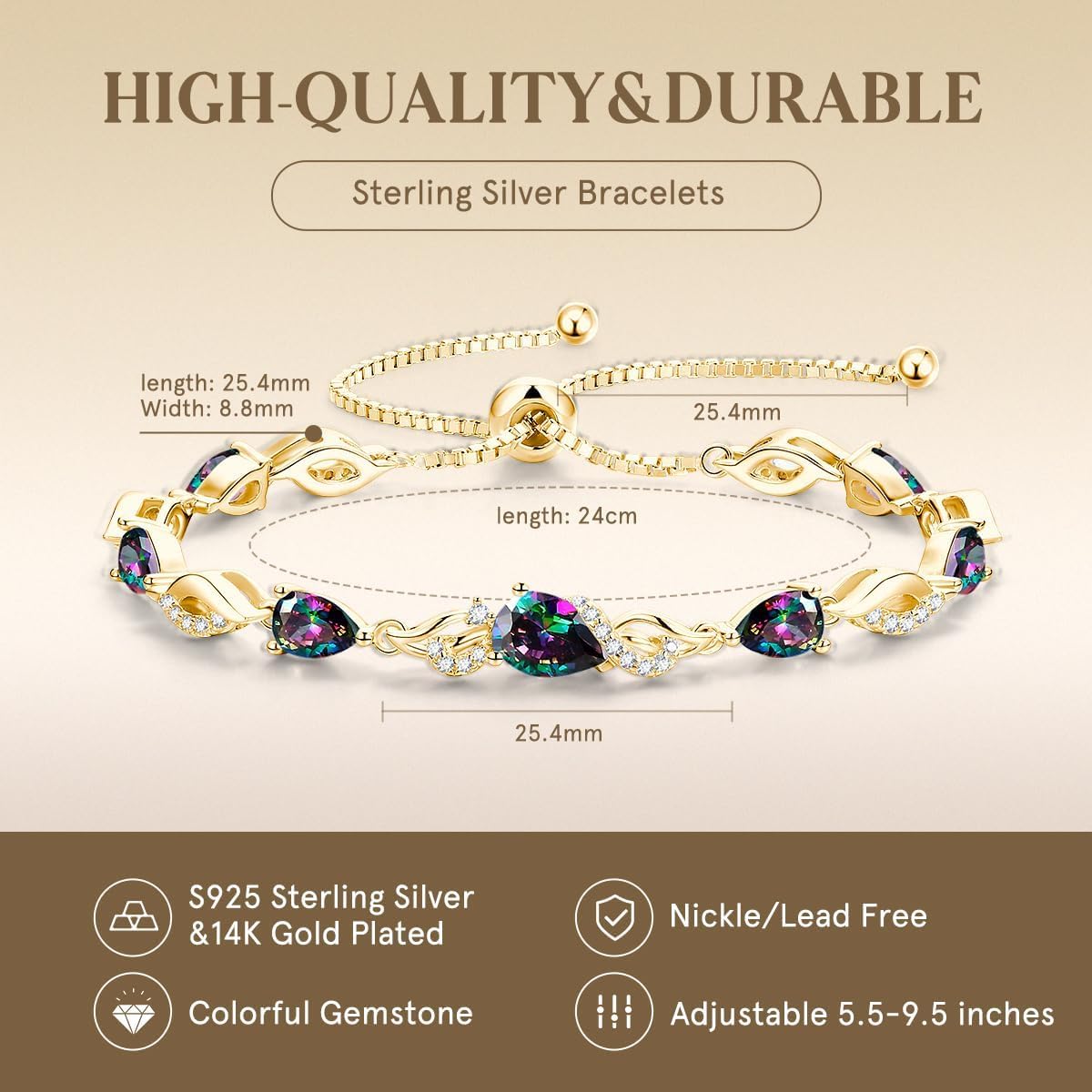 FANCIME Pulsera de tenis ajustable con piedra natal para mujer | Di...