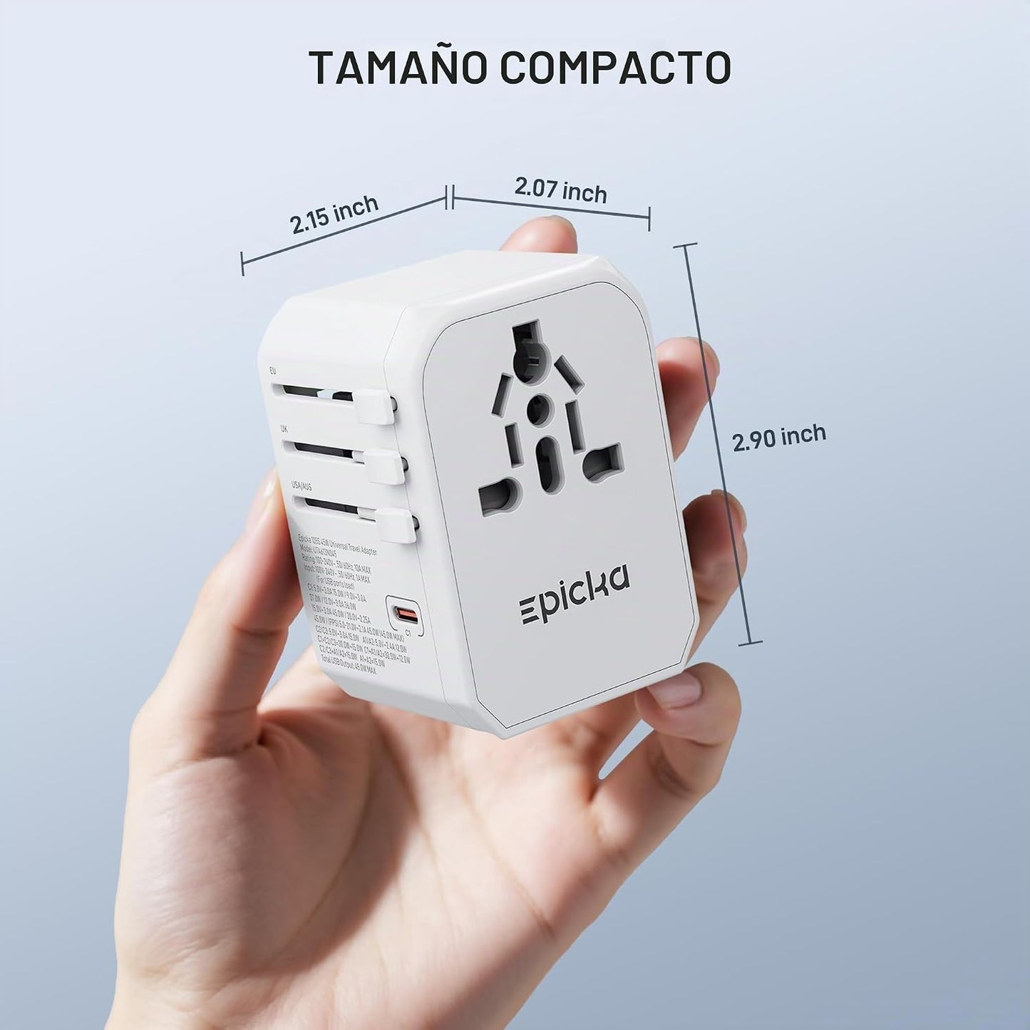 EPICKA 45W Adaptador de viaje universal PD&amp;QC, 1AC\/3USB-C\/2US...