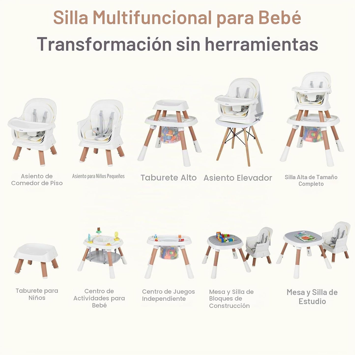 INFANS Silla Alta 9 en 1, Silla Alta Convertible para Bebés y Niños...