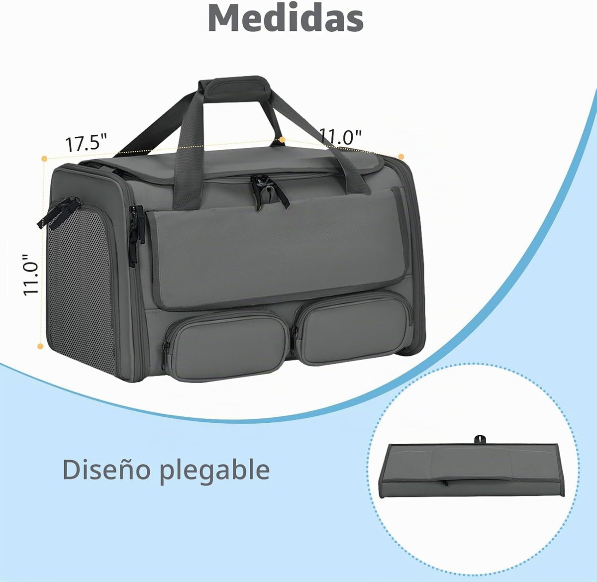 Transportador de gatos para mascotas de hasta 15 libras, plegable d...