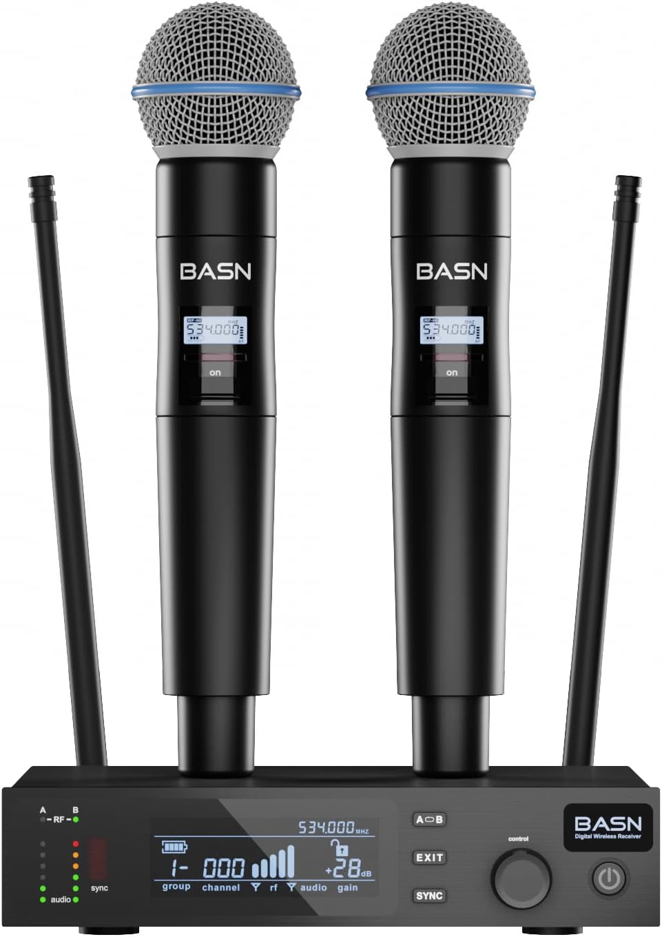 BASN UHF Sistema de micrófono inalámbrico de mano de doble canal (n...