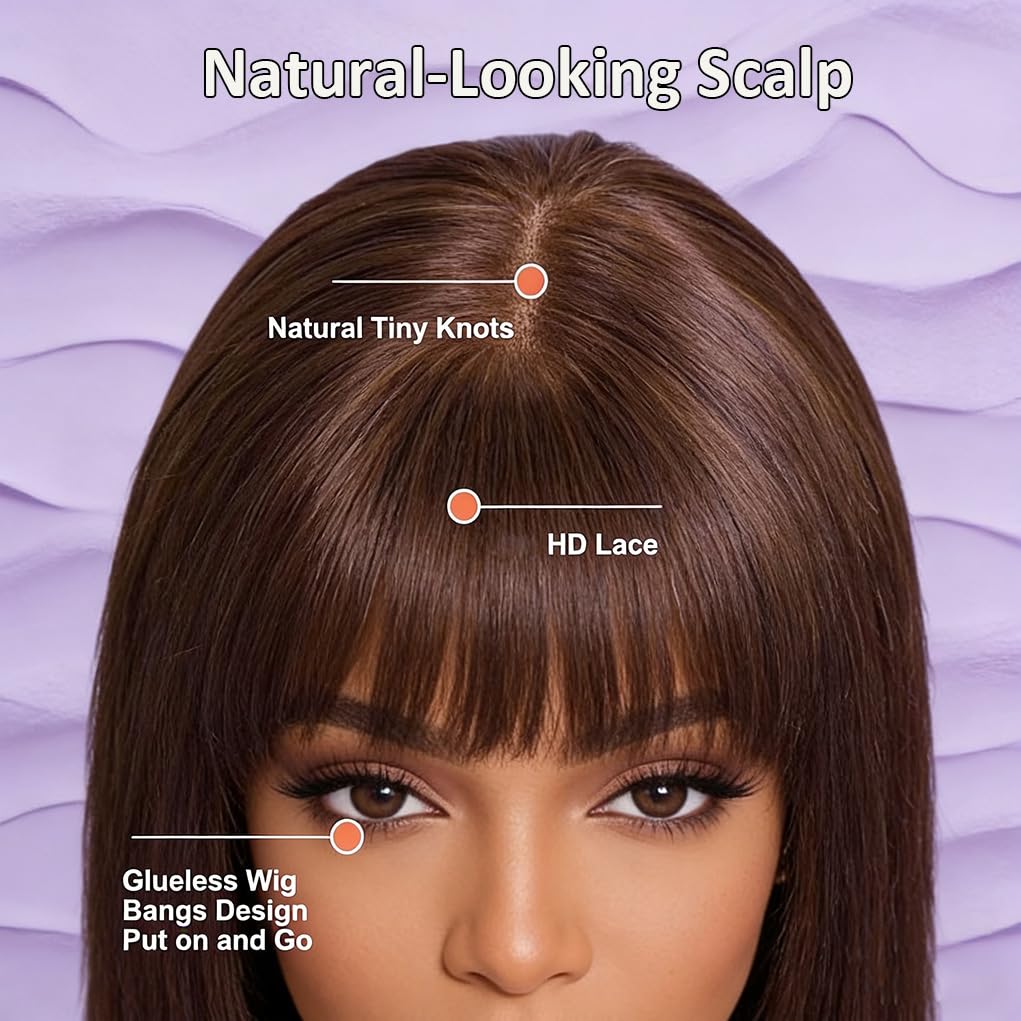 JINXIMEIHE Peluca de cabello humano, marrón chocolate, 22 pulgadas,...