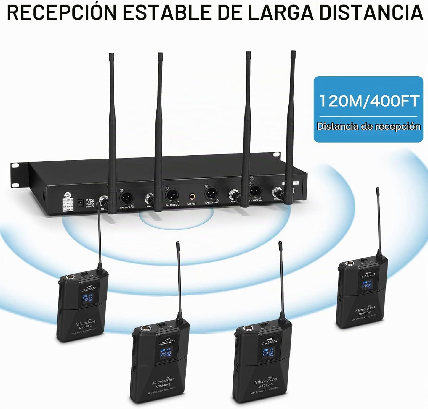 MicrocKing Sistema de micrófono inalámbrico UHF con solapa\/auricul...