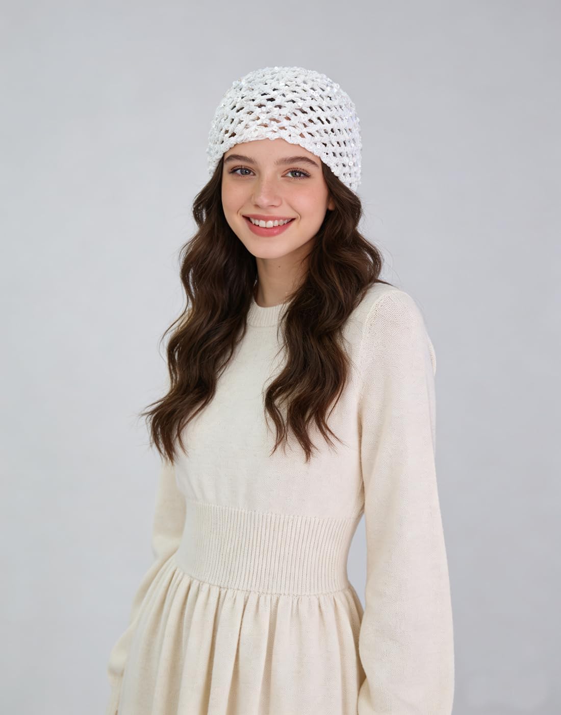 IDOLPET Gorro de verano hecho a mano con lentejuelas de ganchillo p...