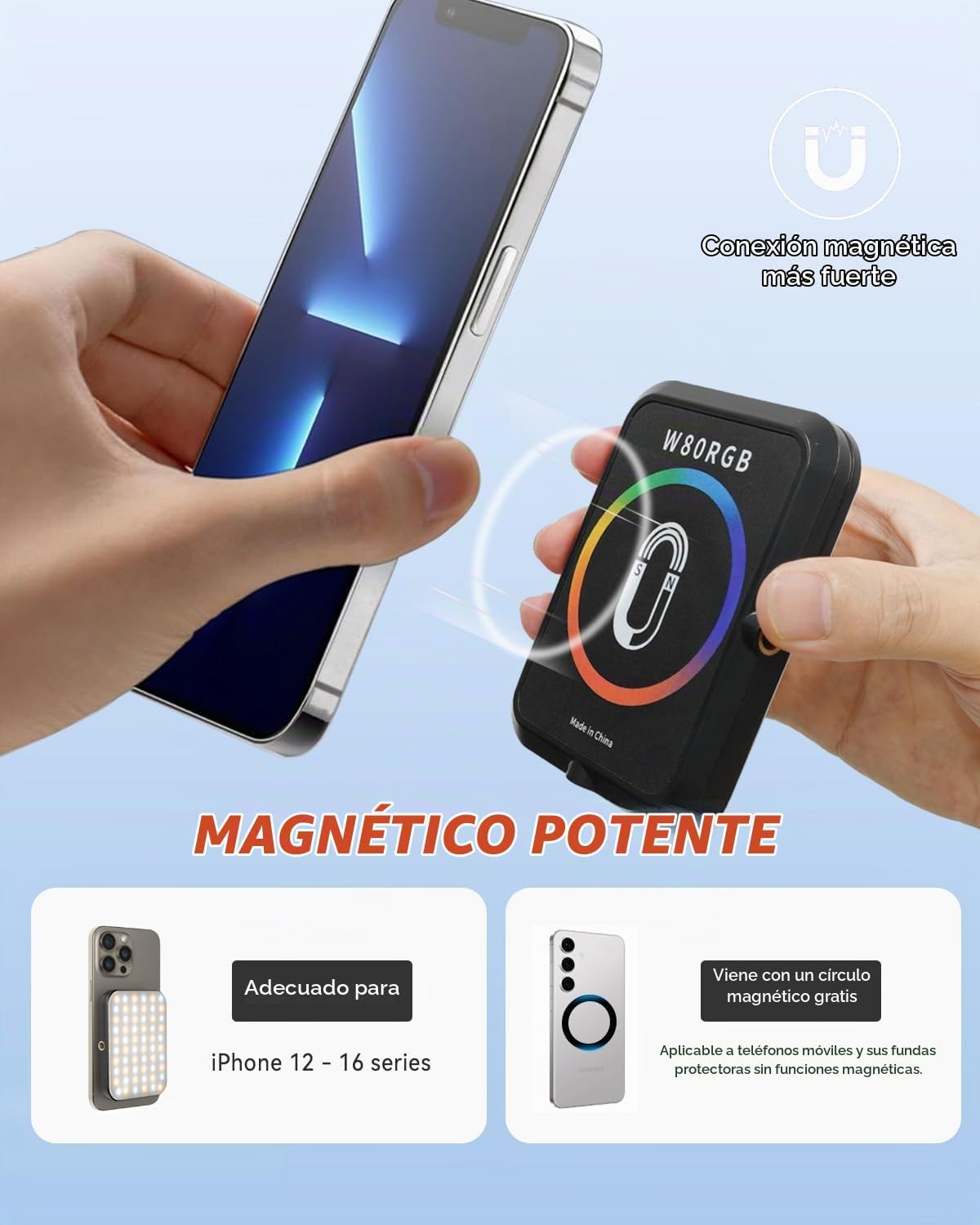 Luz magnética portátil para selfie para iPhone: luces de relleno de...