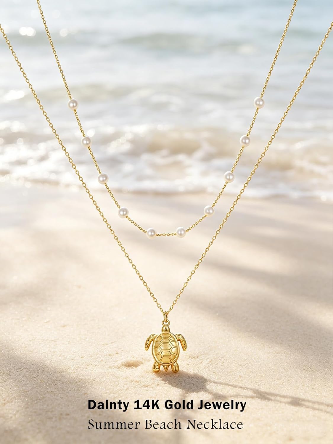 SilvecFantasy Collares en capas de oro de 14 quilates Ocean Beach p...