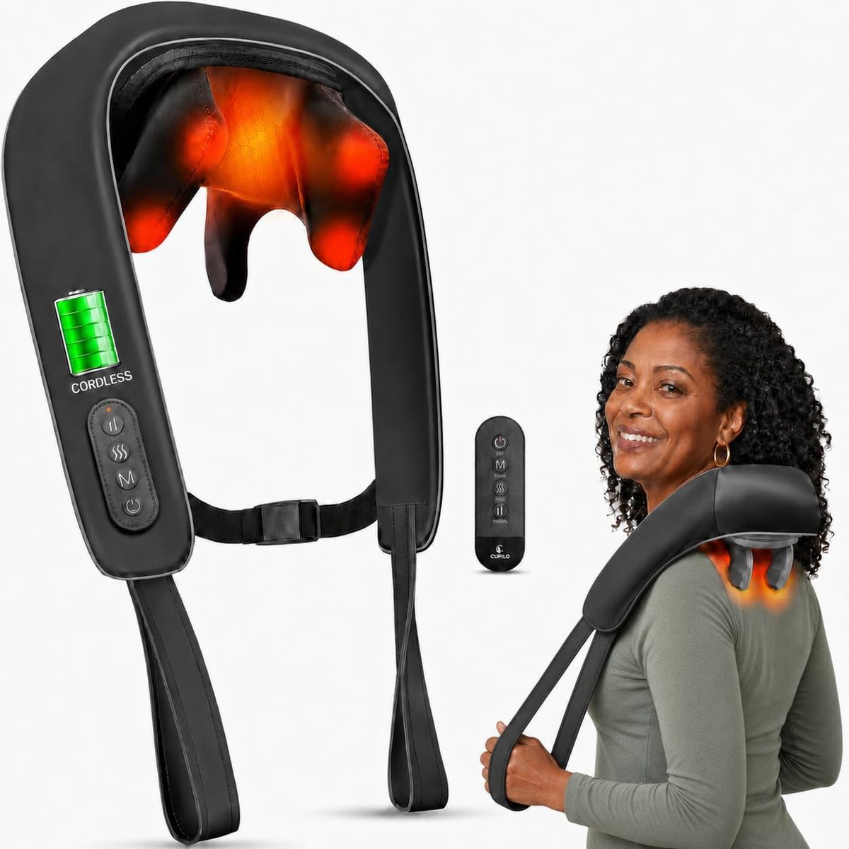 CuPiLo Masajeador de cuello inalámbrico con calor y control remoto...