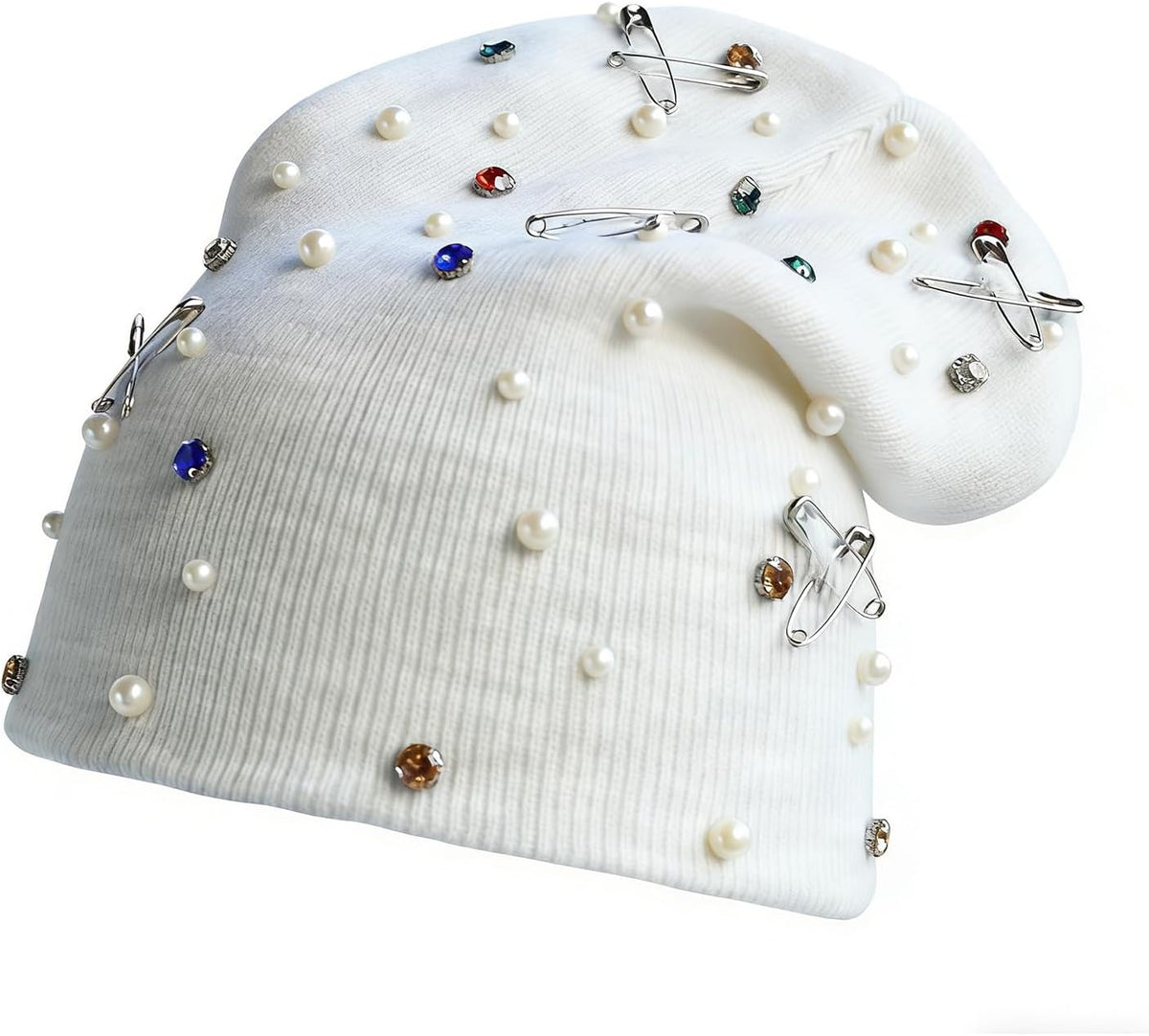 HENWASAI Gorro de punto unisex con diamantes de imitación y perlas,...