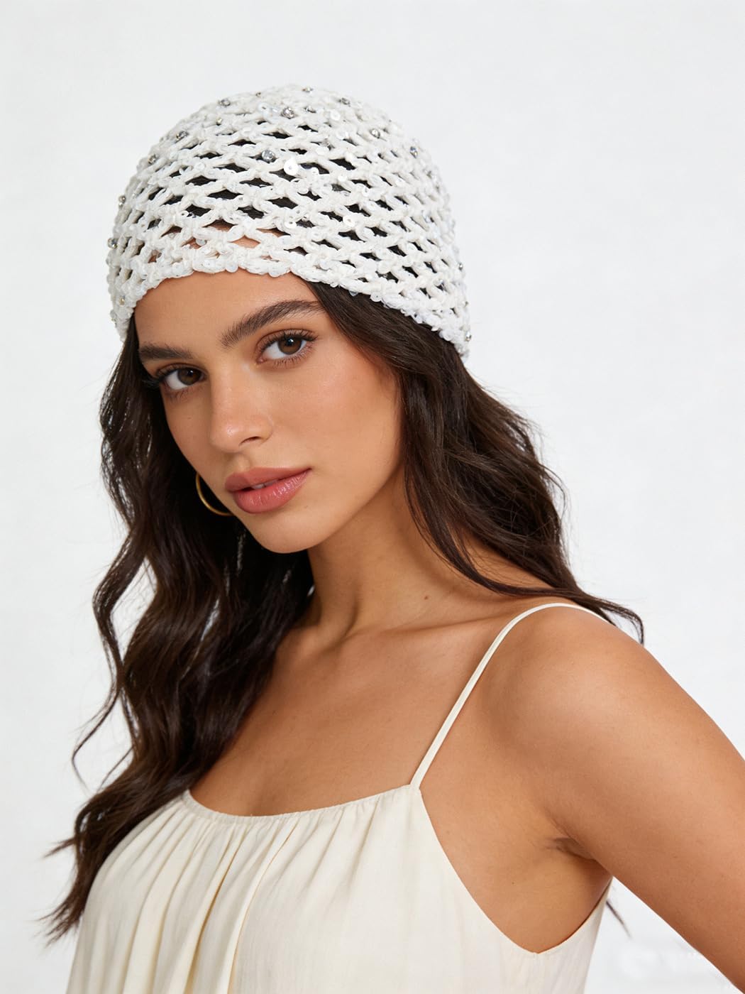 IDOLPET Gorro de verano hecho a mano con lentejuelas de ganchillo p...