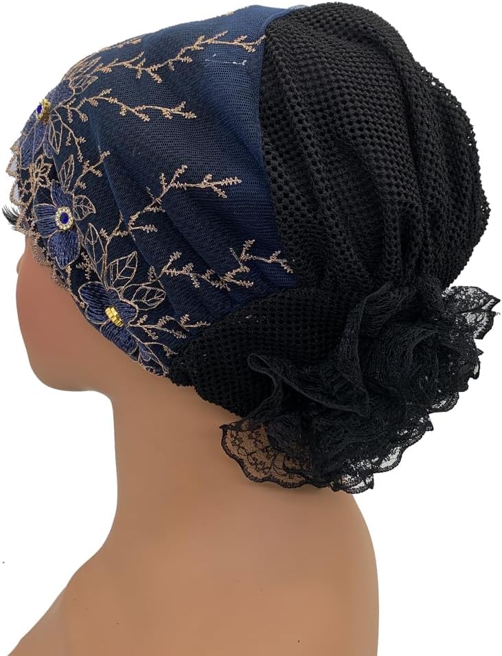 2 unids Floral Bordado Turbante Cap para Mujer Musulmana Señora Env...