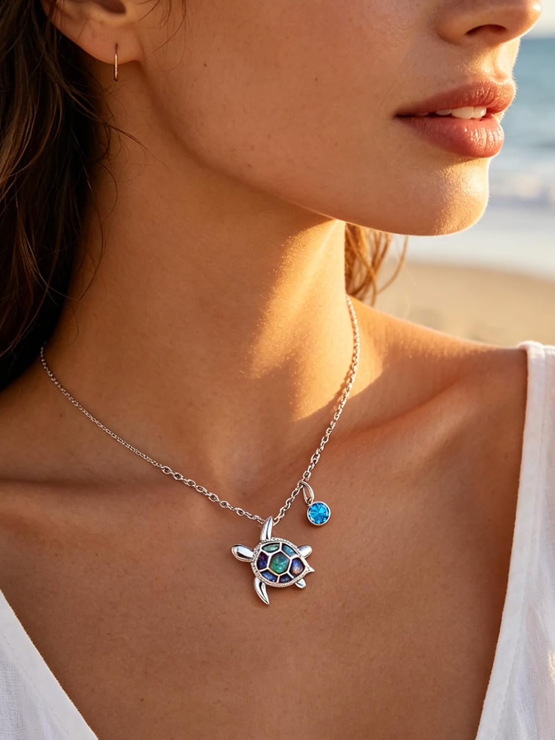 F4DEDAN Collar de tortuga de abulón de plata de ley con piedra nata...