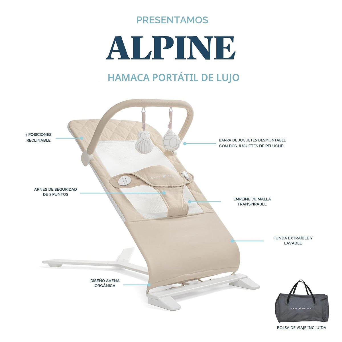 Mecedora portátil Baby Delight Alpine Deluxe, para bebés, 0-6 meses...