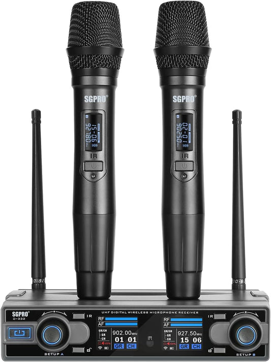 SGPRO D-332HH Dual Handheld UHF Sistema de micrófono inalámbrico |...