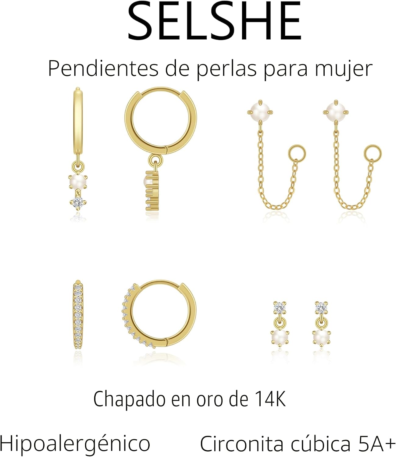 SELSHE Aretes chapados en oro para mujer, chapados en oro de 14 qui...