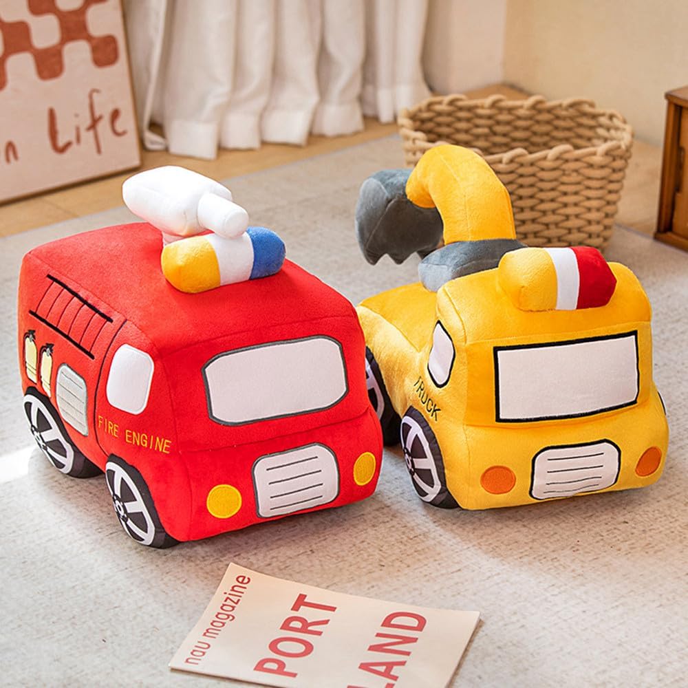 XIYUAN Cojín de peluche rojo de autobús escolar con diseño de caric...