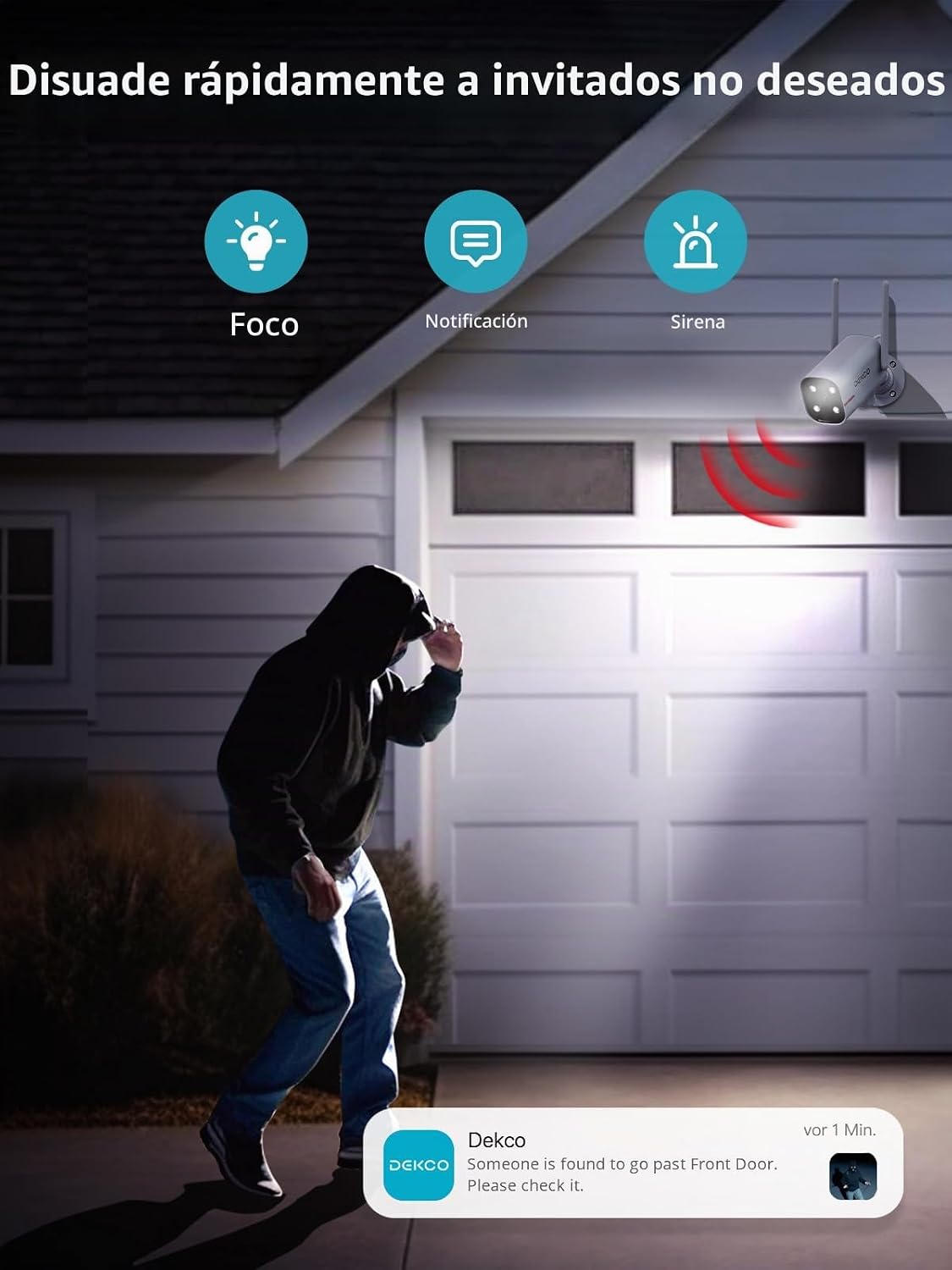 DEKCO Cámara WiFi 2K rotación panorámica 180° cámaras de seguridad...