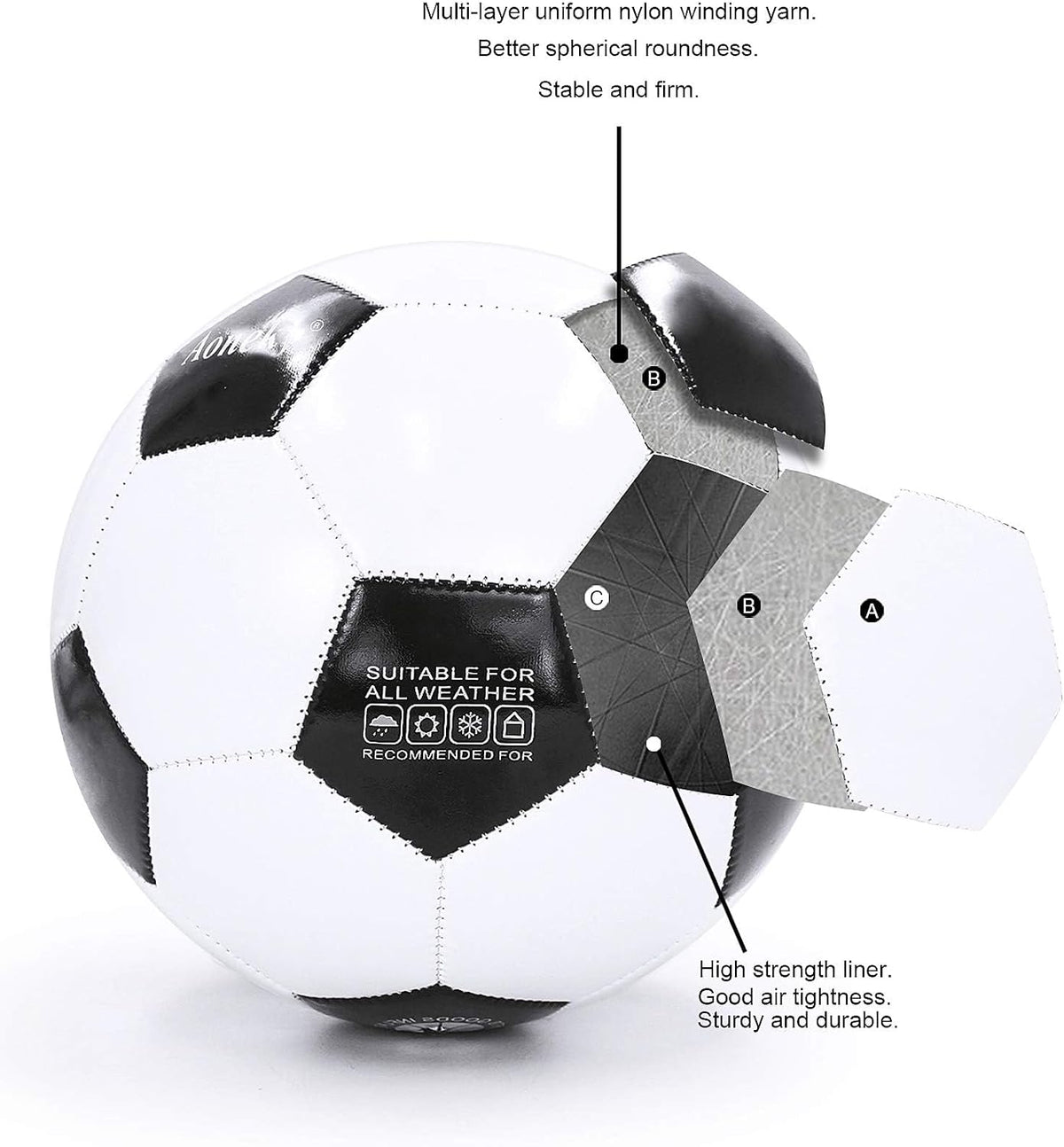 Aoneky Balón de fútbol tradicional de tamaño 5 para adultos, se env...